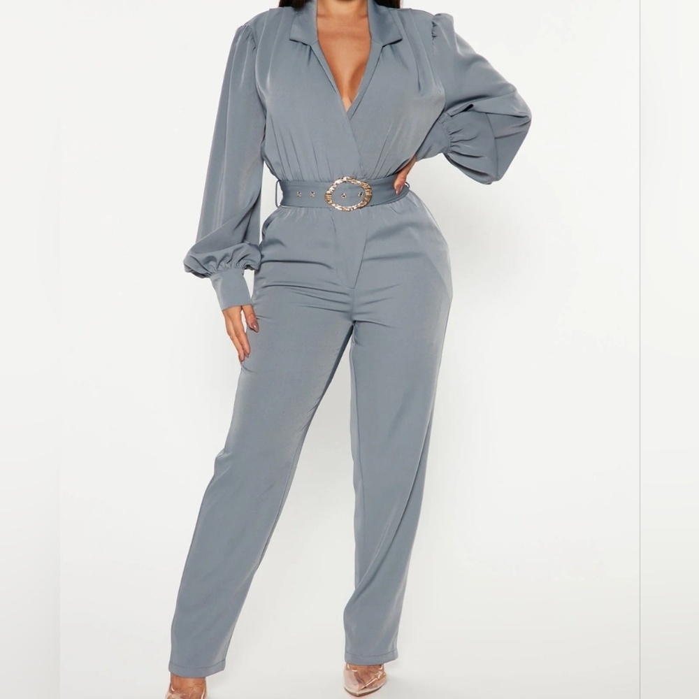 Gold Buckle Belted Jumpsuit
